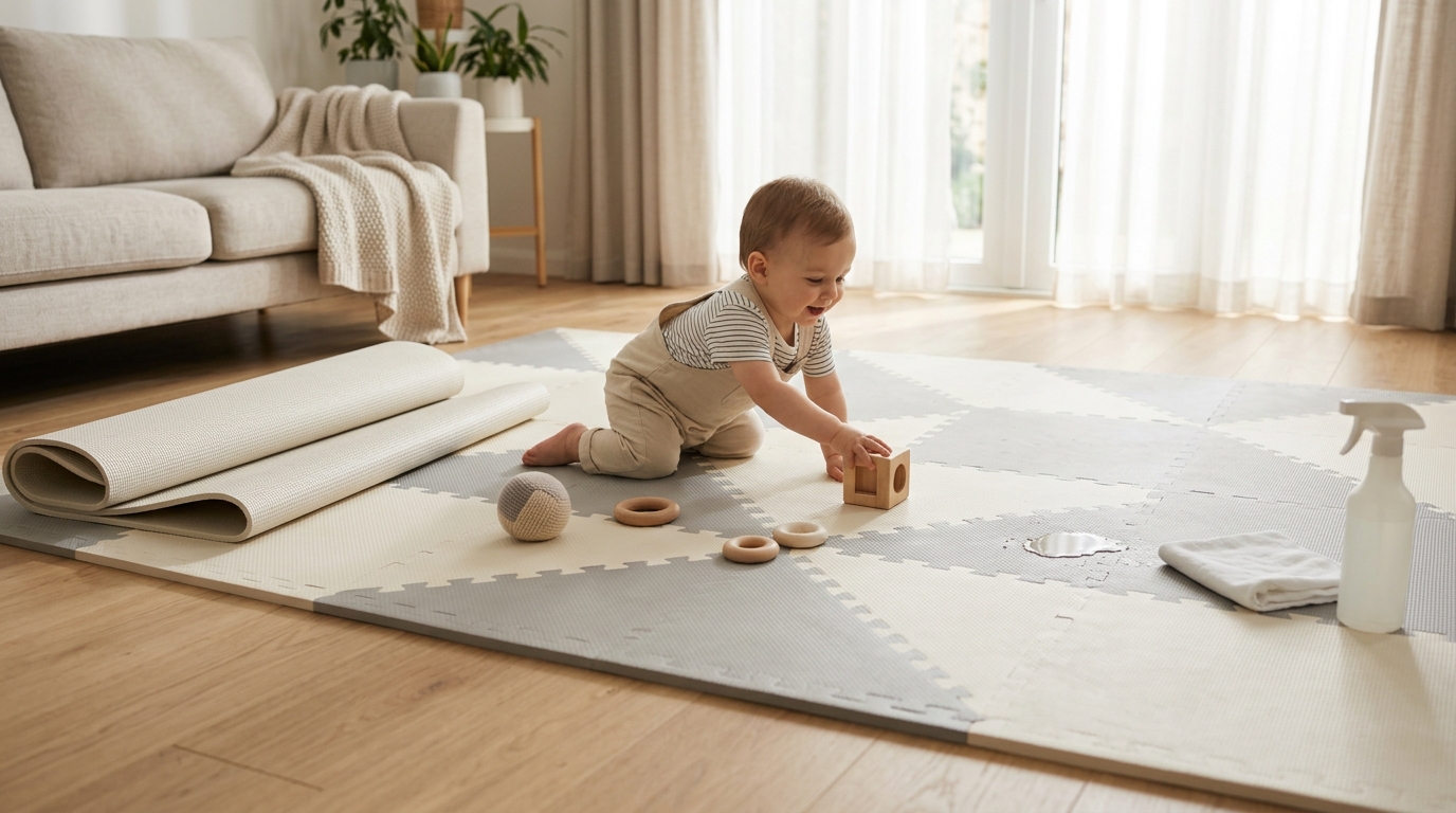 Non-Toxic Play Mats and Foam Floor Tiles: EVA vs TPU vs Foldable Mats (Smell, Cleaning, and Slip)